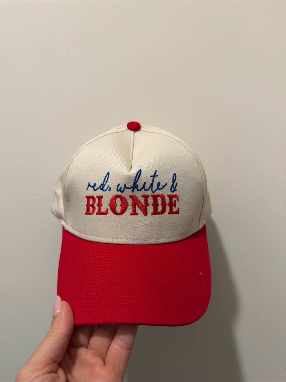 Red, White & Blonde Embroidered Baseball Cap